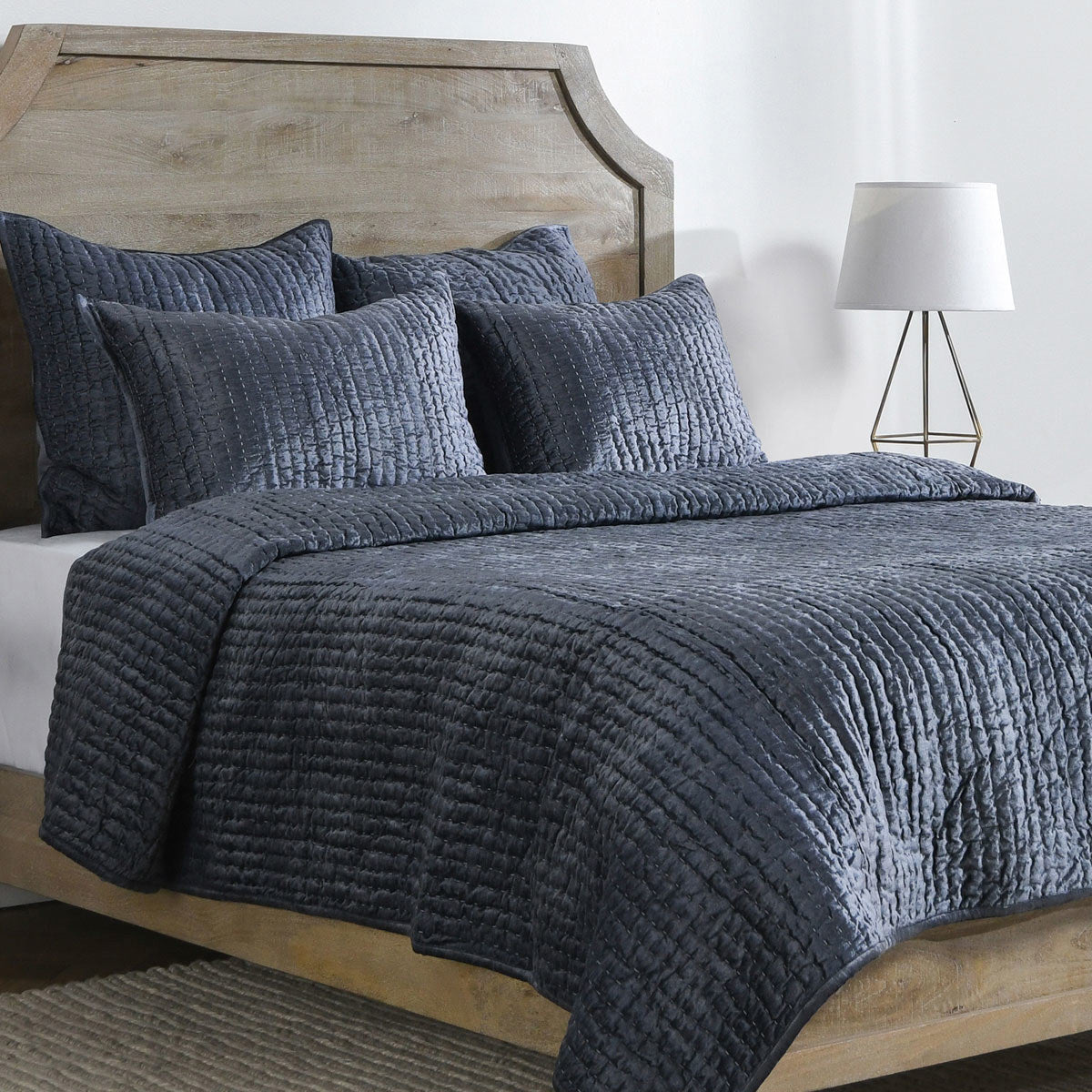 Bari Sea Fog Velvet Quilt Collection by Classic Home at Eve Furniture