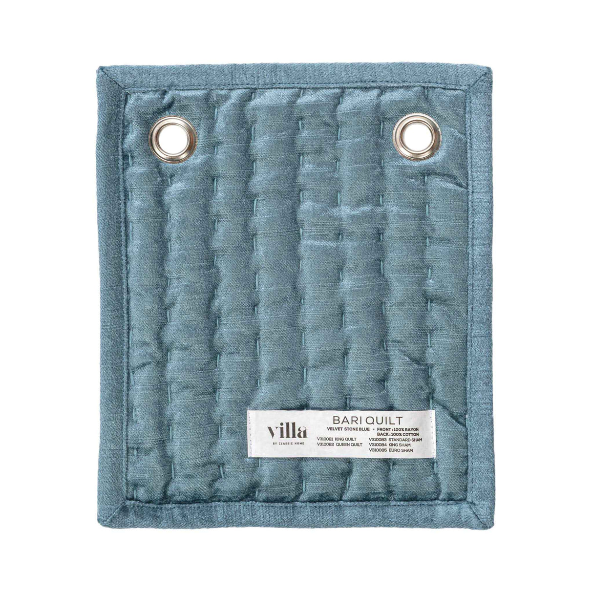 Bari Stone Blue Velvet Quilt Collection by Classic Home at Eve Furniture
