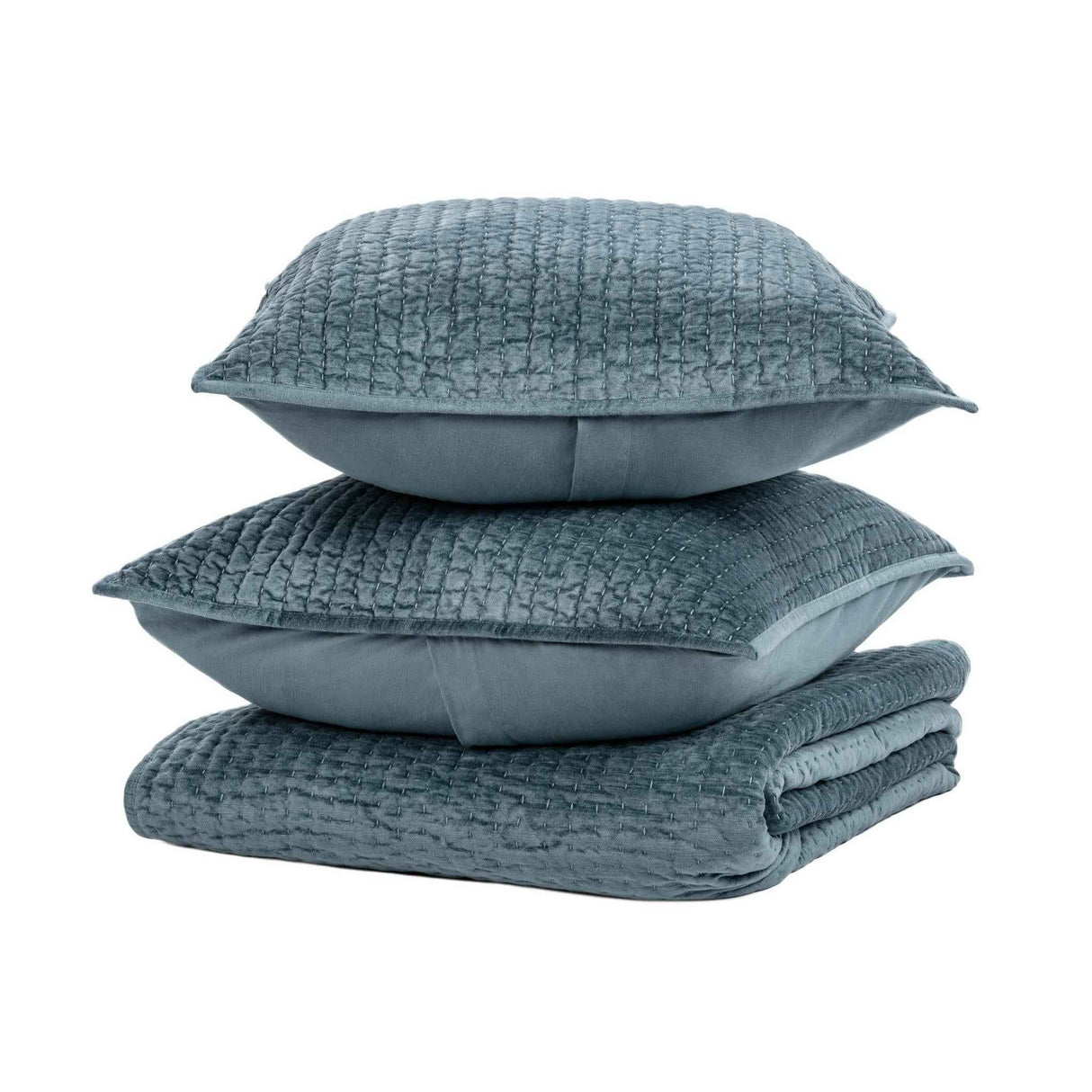 Bari Stone Blue Velvet Quilt Collection by Classic Home at Eve Furniture