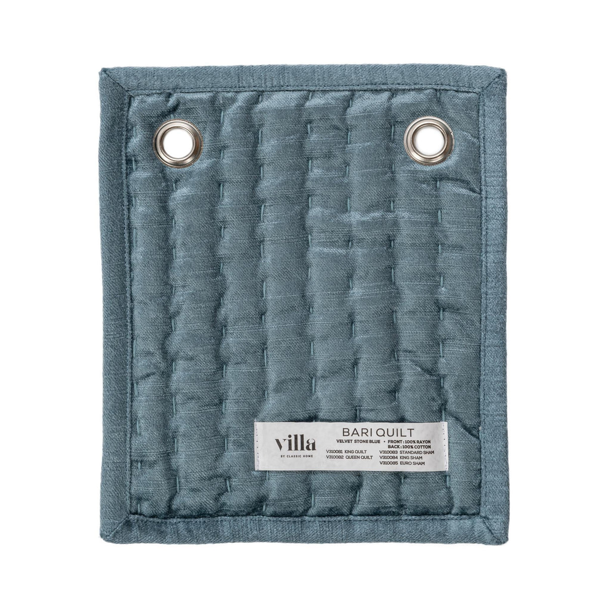 Bari Stone Blue Velvet Quilt Collection by Classic Home at Eve Furniture