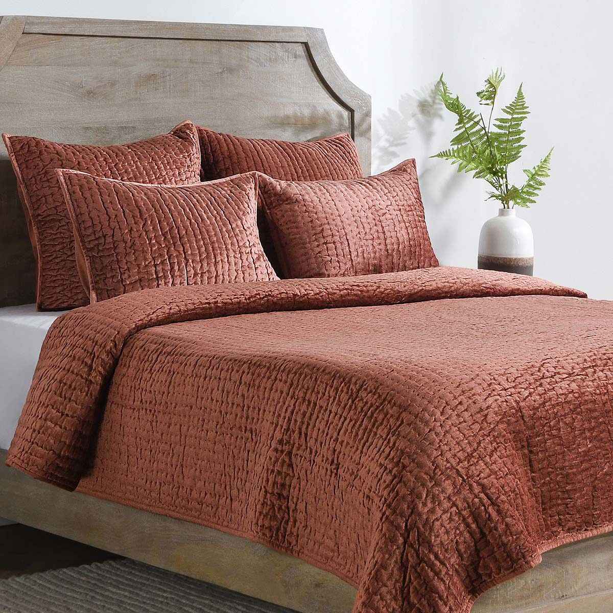 Bari Terracotta Velvet Quilt Collection by Classic Home at Eve Furniture