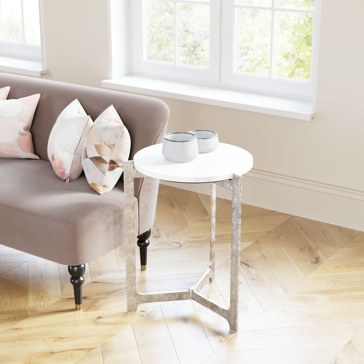 Barmas White & Silver Side Table by Zuomod at Eve Furniture