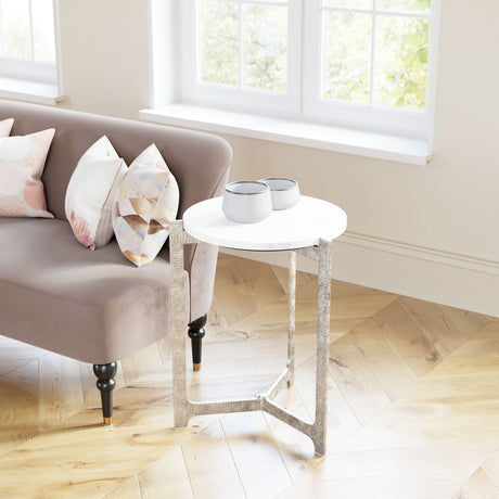 Barmas White & Silver Side Table by Zuomod at Eve Furniture