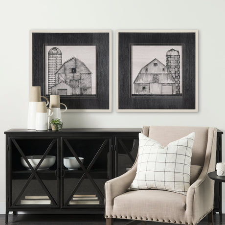 Barn Buildings I by Mercana Studio a Hand Embellished Textured Framed Art Print Matted under Glass by Mercana at Eve Furniture