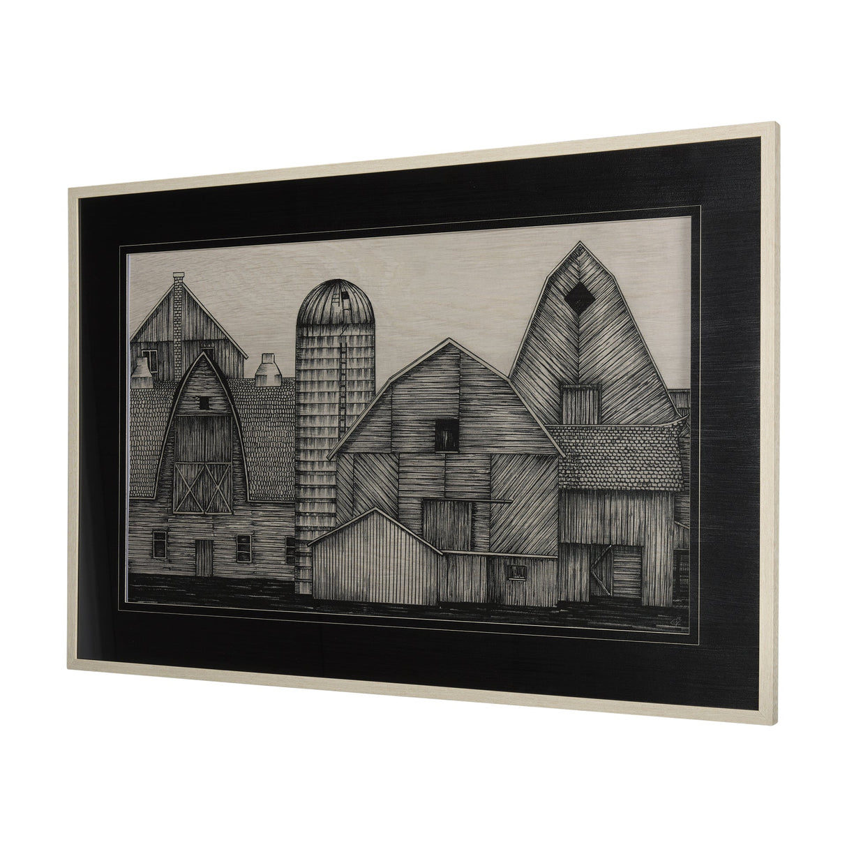 Barn Buildings II by CV a Hand Embellished Textured Framed Art Print Matted under Glass by Mercana at Eve Furniture