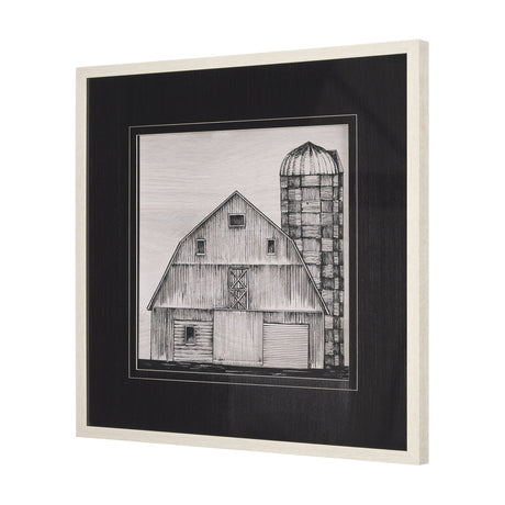 Barn Buildings II by Mercana Studio a Hand Embellished Textured Framed Art Print Matted under Glass by Mercana at Eve Furniture