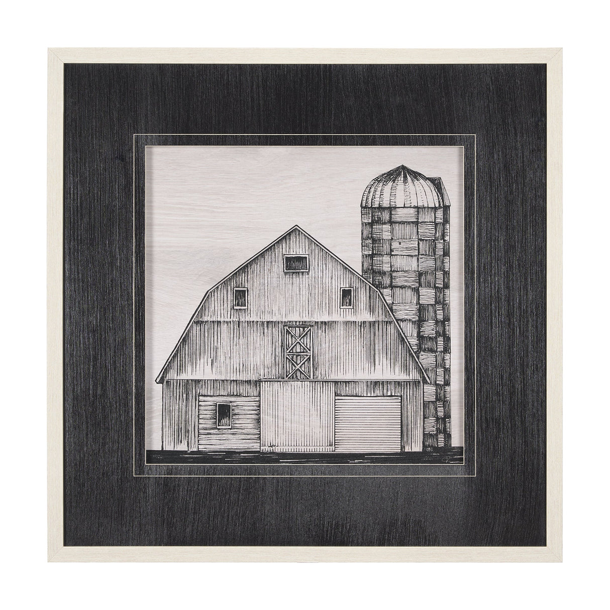 Barn Buildings II by Mercana Studio a Hand Embellished Textured Framed Art Print Matted under Glass by Mercana at Eve Furniture