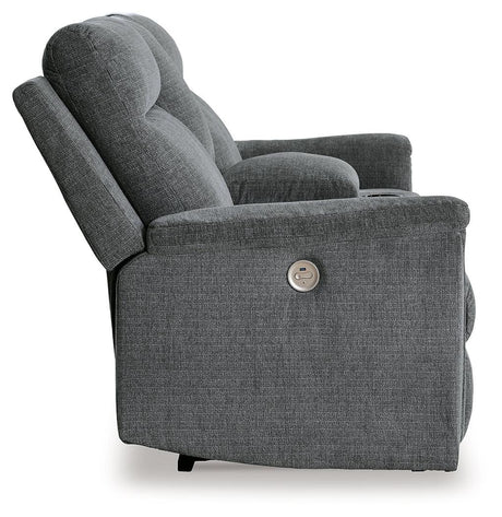 Barnsana Gravel Power Reclining Loveseat with Console by Ashley at Eve Furniture