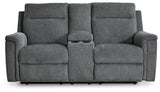 Barnsana Gravel Power Reclining Loveseat with Console by Ashley at Eve Furniture
