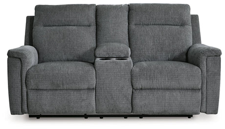 Barnsana Gravel Power Reclining Loveseat with Console by Ashley at Eve Furniture