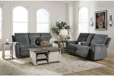 Barnsana Gravel Power Reclining Sofa and Loveseat by Ashley at Eve Furniture