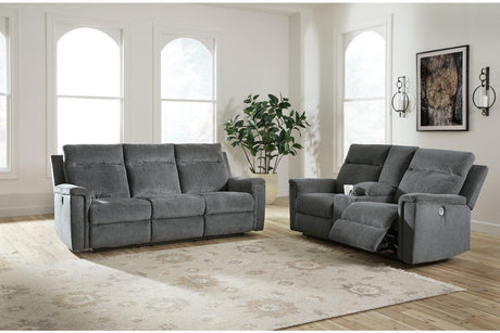Barnsana Gravel Power Reclining Sofa, Loveseat and Recliner by Ashley at Eve Furniture