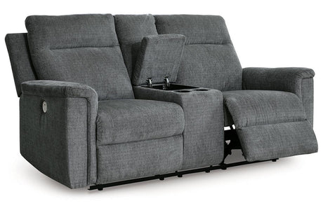 Barnsana Gravel Power Reclining Sofa, Loveseat and Recliner by Ashley at Eve Furniture