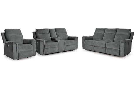 Barnsana Gravel Power Reclining Sofa, Loveseat and Recliner by Ashley at Eve Furniture