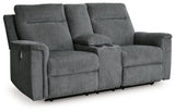 Barnsana Gravel Power Reclining Loveseat with Console by Ashley at Eve Furniture