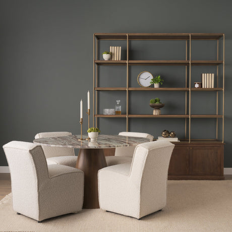 Baron 4-Door Dark Brown Wood w/ Antique Brass Metal Open Shelving Unit by Mercana at Eve Furniture