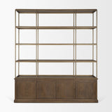 Baron 4-Door Dark Brown Wood w/ Antique Brass Metal Open Shelving Unit by Mercana at Eve Furniture