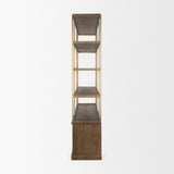 Baron 4-Door Dark Brown Wood w/ Antique Brass Metal Open Shelving Unit by Mercana at Eve Furniture