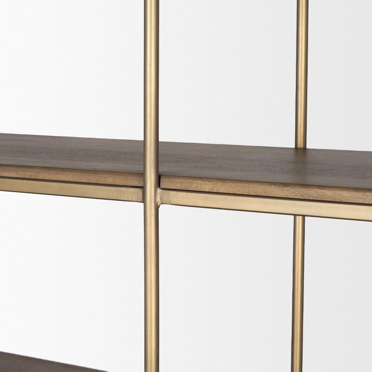Baron 4-Door Dark Brown Wood w/ Antique Brass Metal Open Shelving Unit by Mercana at Eve Furniture