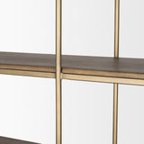 Baron 4-Door Dark Brown Wood w/ Antique Brass Metal Open Shelving Unit by Mercana at Eve Furniture