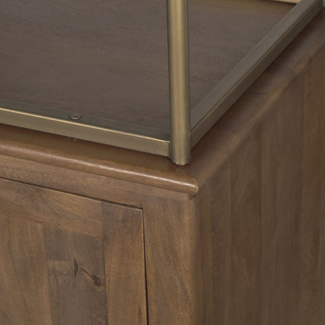 Baron 4-Door Dark Brown Wood w/ Antique Brass Metal Open Shelving Unit by Mercana at Eve Furniture