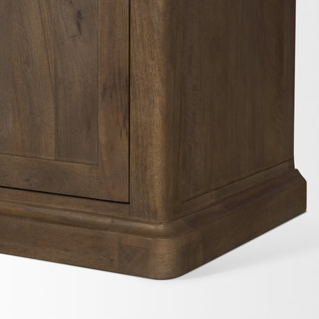 Baron 4-Door Dark Brown Wood w/ Antique Brass Metal Open Shelving Unit by Mercana at Eve Furniture