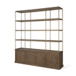 Baron 4-Door Dark Brown Wood w/ Antique Brass Metal Open Shelving Unit by Mercana at Eve Furniture