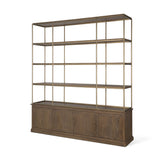 Baron 4-Door Dark Brown Wood w/ Antique Brass Metal Open Shelving Unit by Mercana at Eve Furniture