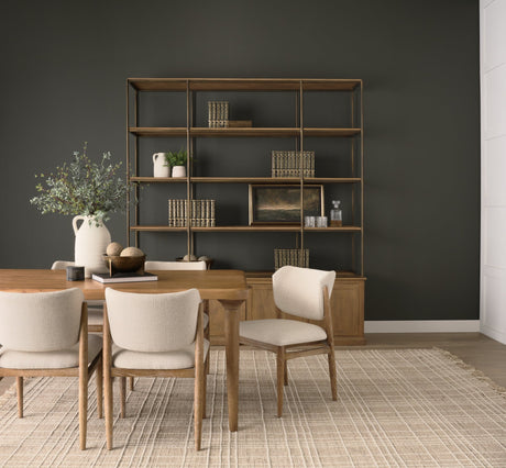 Baron 4-Door Light Brown Wood w/ Gunmetal Open Shelving Unit by Mercana at Eve Furniture