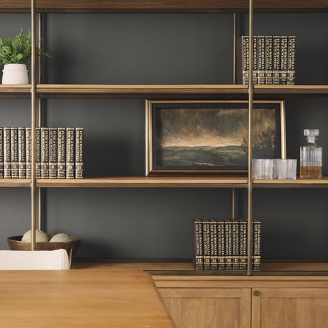 Baron 4-Door Light Brown Wood w/ Gunmetal Open Shelving Unit by Mercana at Eve Furniture
