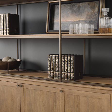 Baron 4-Door Light Brown Wood w/ Gunmetal Open Shelving Unit by Mercana at Eve Furniture