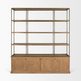 Baron 4-Door Light Brown Wood w/ Gunmetal Open Shelving Unit by Mercana at Eve Furniture