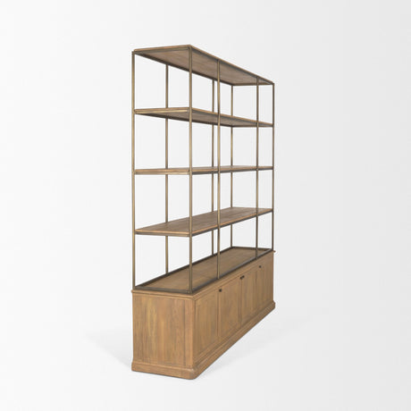 Baron 4-Door Light Brown Wood w/ Gunmetal Open Shelving Unit by Mercana at Eve Furniture