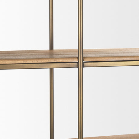Baron 4-Door Light Brown Wood w/ Gunmetal Open Shelving Unit by Mercana at Eve Furniture