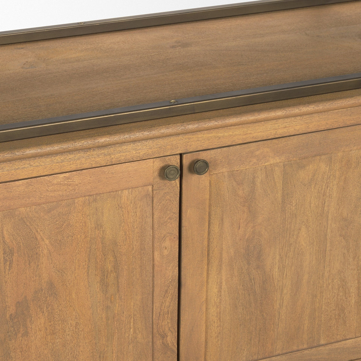 Baron 4-Door Light Brown Wood w/ Gunmetal Open Shelving Unit by Mercana at Eve Furniture