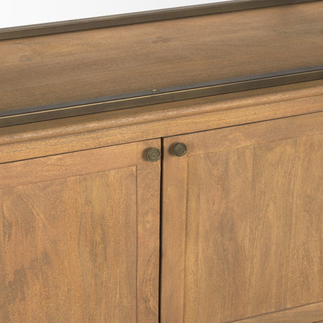 Baron 4-Door Light Brown Wood w/ Gunmetal Open Shelving Unit by Mercana at Eve Furniture