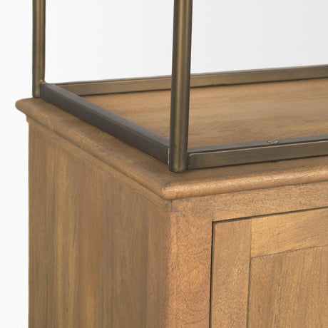 Baron 4-Door Light Brown Wood w/ Gunmetal Open Shelving Unit by Mercana at Eve Furniture