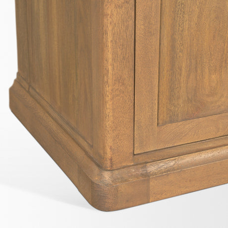Baron 4-Door Light Brown Wood w/ Gunmetal Open Shelving Unit by Mercana at Eve Furniture
