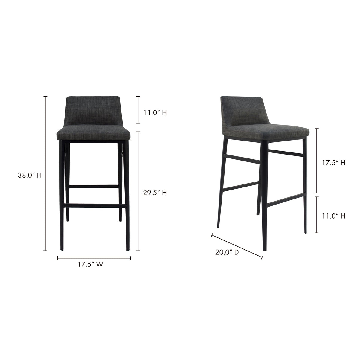 Baron Charcoal Grey Bar Stool by Moe's Home at Eve Furniture
