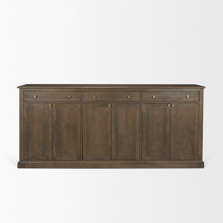 Baron Dark Brown Solid Wood w/ Antiqued Aged Brass Knobs 3-Drawer 6-Door Sideboard by Mercana at Eve Furniture