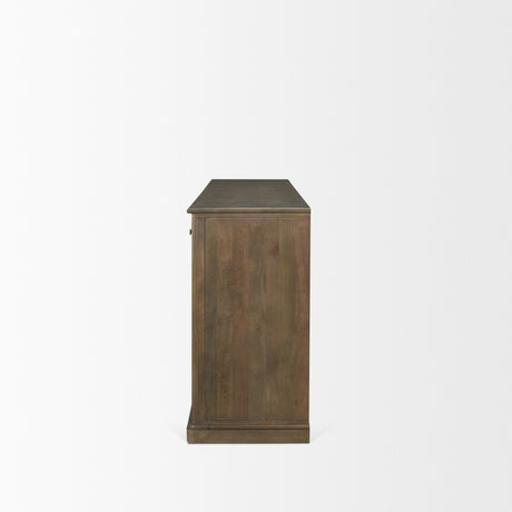 Baron Dark Brown Solid Wood w/ Antiqued Aged Brass Knobs 3-Drawer 6-Door Sideboard by Mercana at Eve Furniture