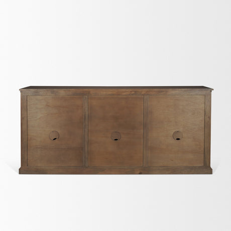 Baron Dark Brown Solid Wood w/ Antiqued Aged Brass Knobs 3-Drawer 6-Door Sideboard by Mercana at Eve Furniture