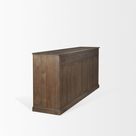 Baron Dark Brown Solid Wood w/ Antiqued Aged Brass Knobs 3-Drawer 6-Door Sideboard by Mercana at Eve Furniture