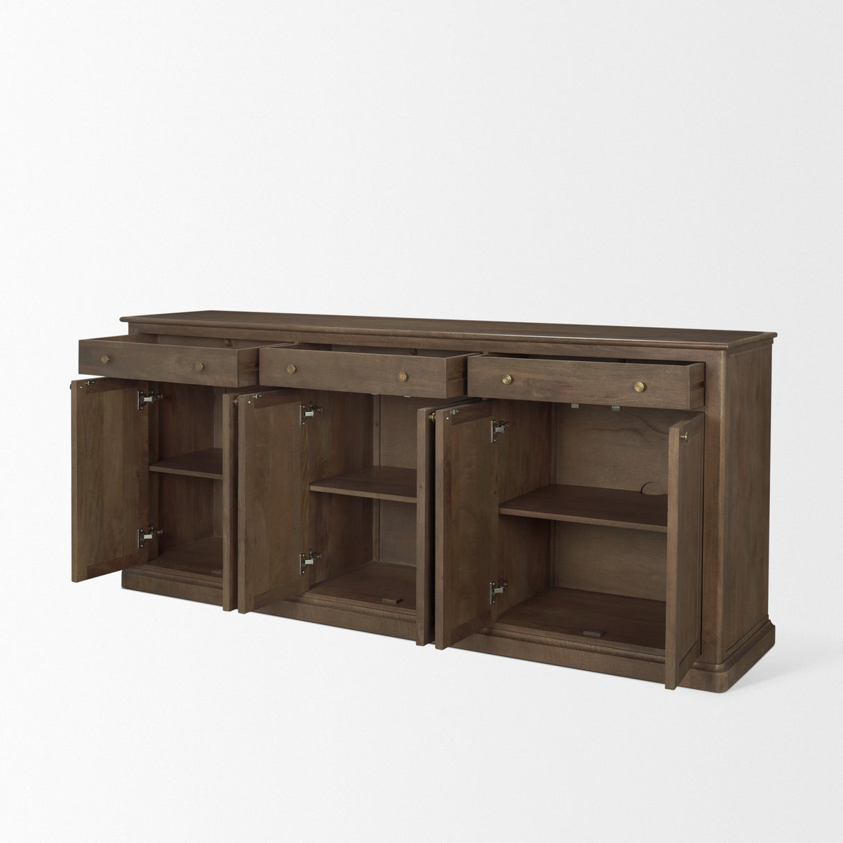Baron Dark Brown Solid Wood w/ Antiqued Aged Brass Knobs 3-Drawer 6-Door Sideboard by Mercana at Eve Furniture