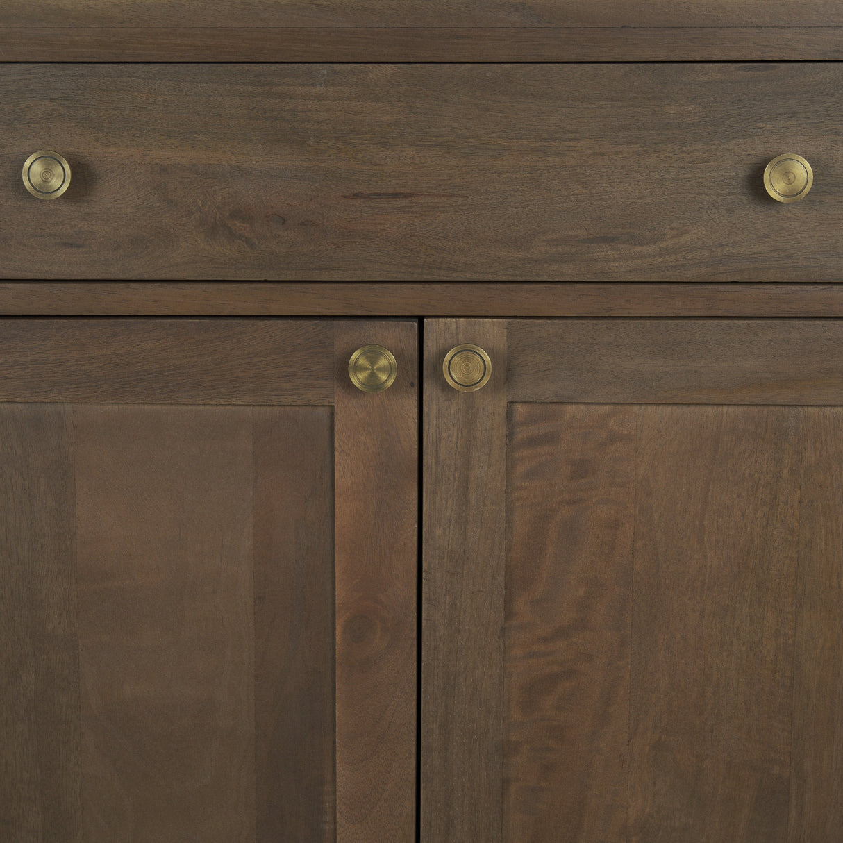 Baron Dark Brown Solid Wood w/ Antiqued Aged Brass Knobs 3-Drawer 6-Door Sideboard by Mercana at Eve Furniture