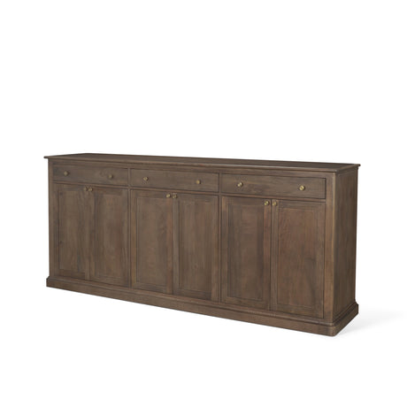 Baron Dark Brown Solid Wood w/ Antiqued Aged Brass Knobs 3-Drawer 6-Door Sideboard by Mercana at Eve Furniture
