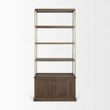 Baron Dark Brown Wood w/ Antiqued Aged Brass Metal 2-Door Open Shelving Unit by Mercana at Eve Furniture
