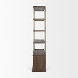 Baron Dark Brown Wood w/ Antiqued Aged Brass Metal 2-Door Open Shelving Unit by Mercana at Eve Furniture