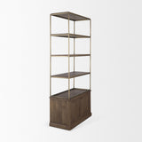 Baron Dark Brown Wood w/ Antiqued Aged Brass Metal 2-Door Open Shelving Unit by Mercana at Eve Furniture
