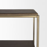 Baron Dark Brown Wood w/ Antiqued Aged Brass Metal 2-Door Open Shelving Unit by Mercana at Eve Furniture